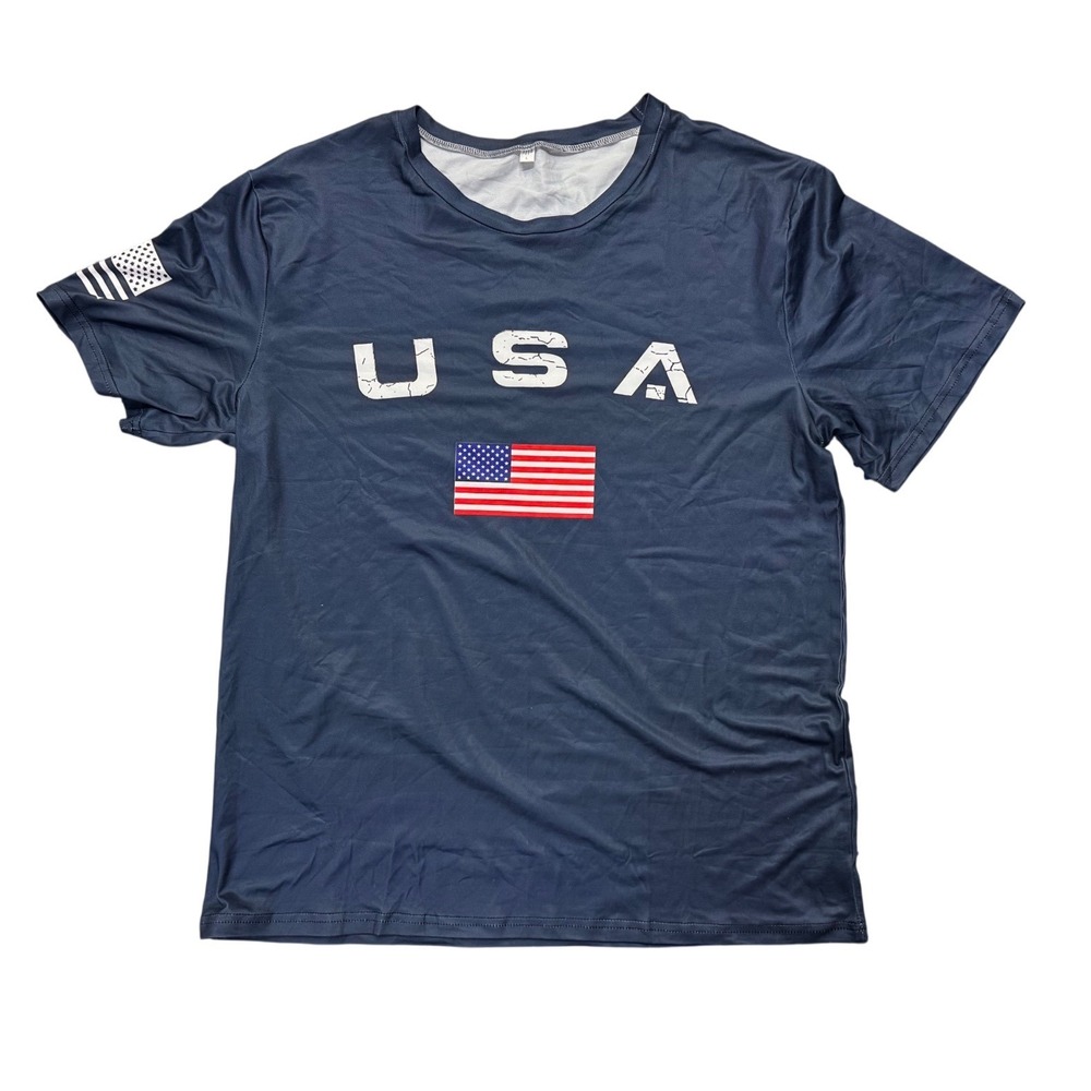 USA Flag Graphic T-Shirt Mens Large Navy Blue Patriotic Short Sleeve Tee L